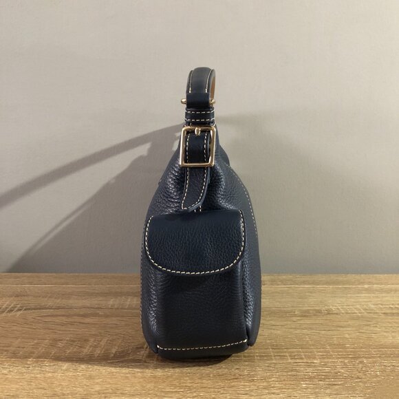 Dooney & Bourke Pebbled Grain Leather Portofino Hobo Navy Shoulder Bag - Picture 4 of 16